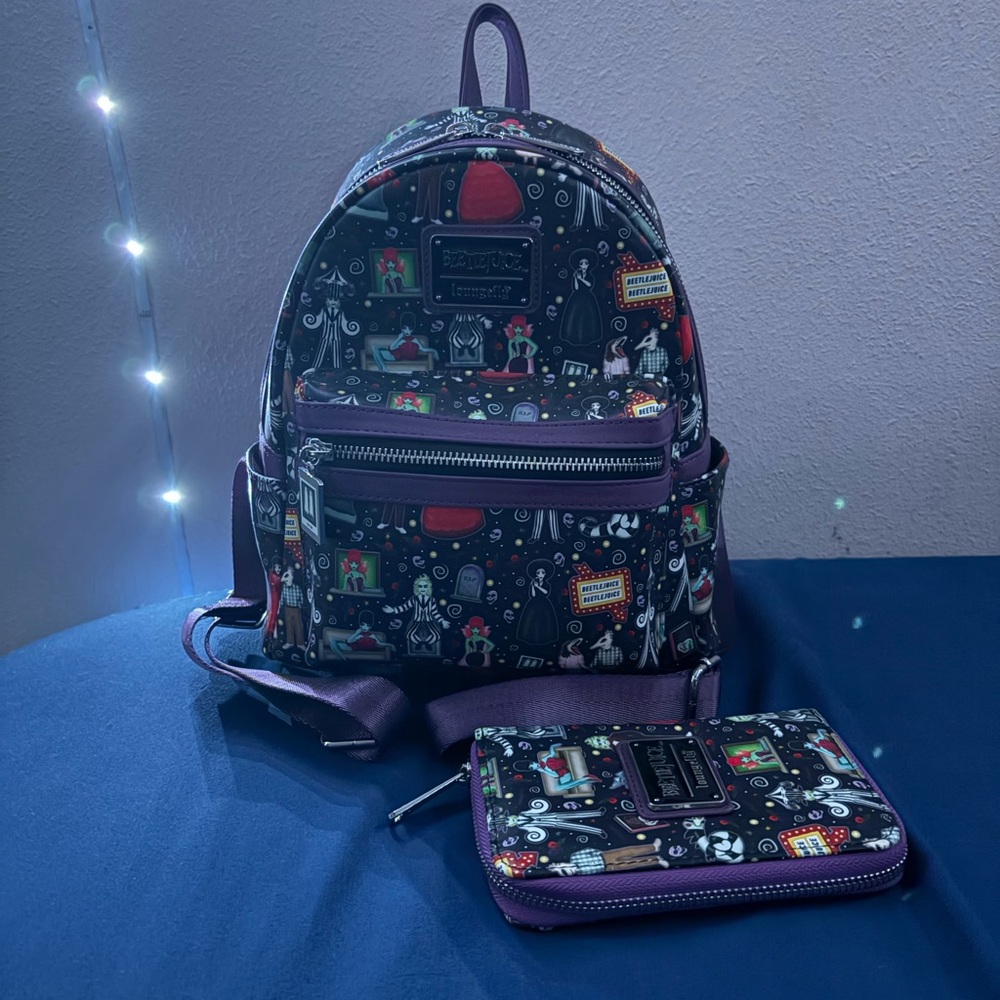 Loungefly Beatle Juice Backpack, Comes with Matching Wallet